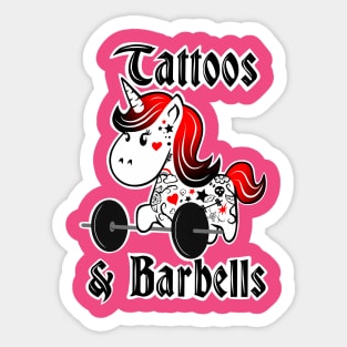 Tattoos and barbells, barbell unicorn, gym girl Sticker